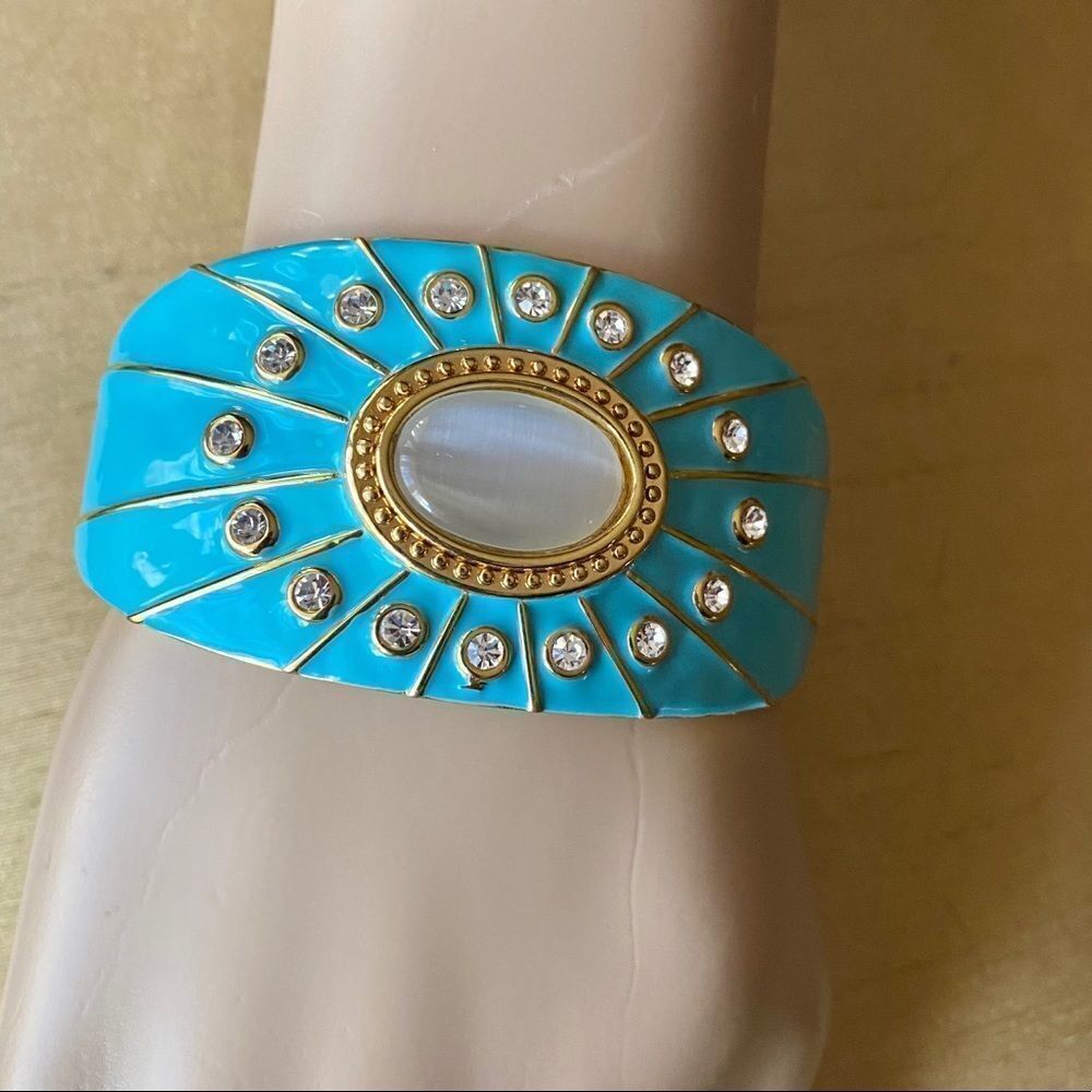 Turquoise Enamel Rhinestone Clamper Bracelet